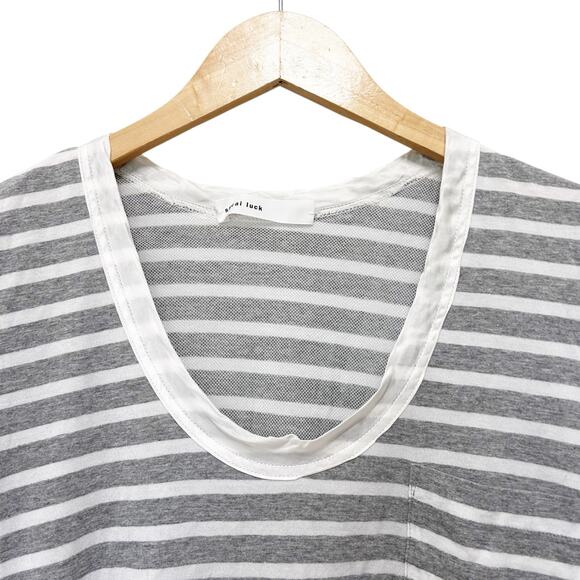 Sacai Luck Gray White Striped Short Sleeve T Shirt Sz M - Picture 2 of 5